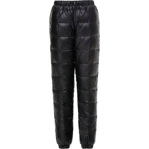 8601 new feather trousers men and women high waist large size winter double-sided Slim thin warm down pants