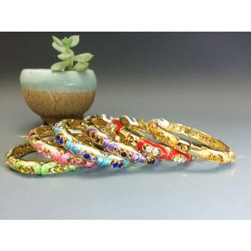 Wholesale 4pcs Stunning Chinese Handmade Inlaid Rhinestone Hollow Bracelet Bangle