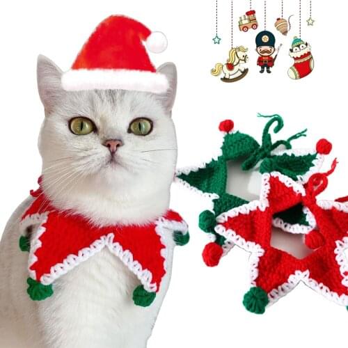 Cat Collar with Bowtie Merry Christmas Handmade Knitting Adjustable Safety Kitten Collars for Kitty Pets Cats Puppy Gifts