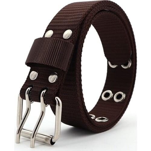 Korean Version Double-pin Casual Canvas Belt High Quality Outdoor Military Training Pants Accessories Luxury Fashion Women Belt