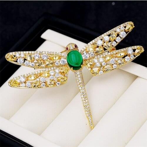Luxury Zircon Cute Dragonfly Rhinestone Brooch for Men Suit Broche Vintage Crystal Insect Brooches Women Accessories Jewelry