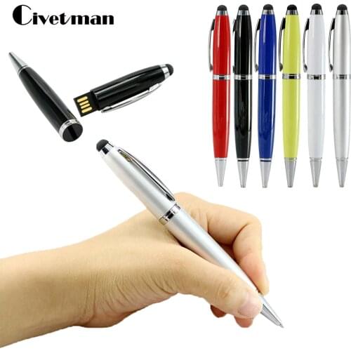 Custom Logo Capacitance Ballpoint Pen 8GB 16GB 32GB 64GB USB Flash Drive 128G Enough Disk Memory Pen Stick 256G USB 2.0 Pendrive