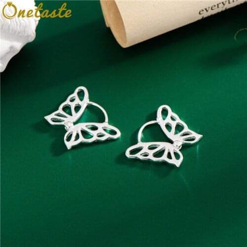 925 Sterling Silver Hollow Out Butterfly Wing Earrings For Women Kpop Fashion Sweet Cute Stud Earring 2021 New Trend Girls Gift