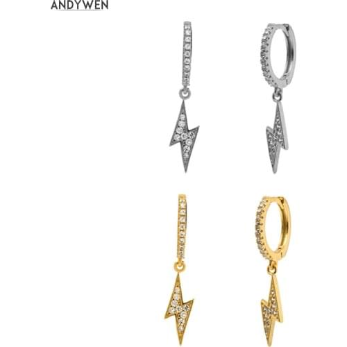 ANDYWEN 925 Sterling Silver Two Lighting Drop Earring Women Circle CZ Zircon Luxury Fashion Rock Punk Crystal Jewelry