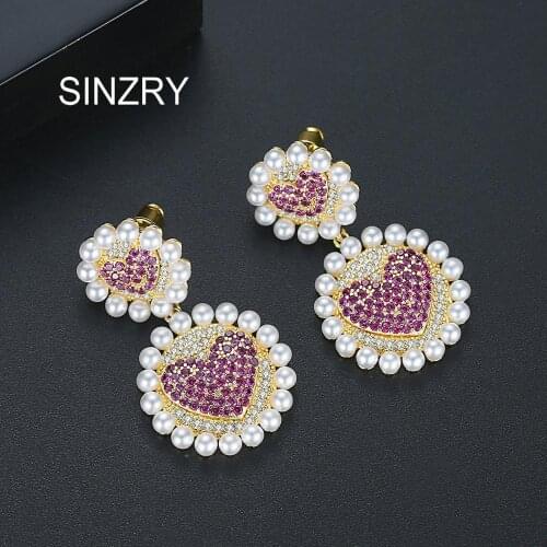 SINZRY NEW trendy simulated pearl cubic zirconia heart shape dangle earrings Korean popular earring