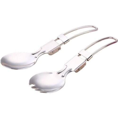 Foldable Folding Stainless Steel Spoon Spork Fork Outdoor Camping Hiking Traveller Kitchen Tableware
