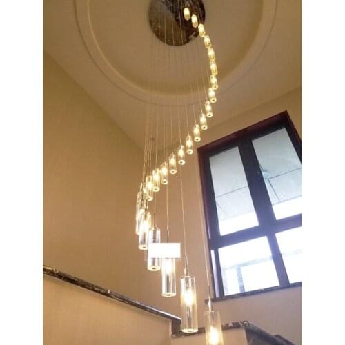Modern European minimalist creative villa K9 Crystal LED long chandelier rotating multi-stairs living room lighting led lighting