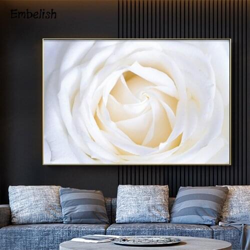 Embelish 1 Pieces Fashion Wall Art Posters For Living Room White Rose Flowers HD Canvas Paintings Modern HOme Decor Pictures