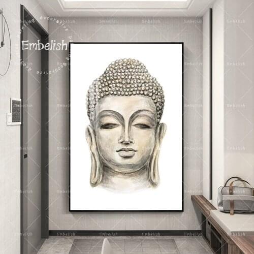 Embelish New Design Modern HD Canvas Oil Paintings For Living Room Hand Drawn Buddha Head Wall Posters Home Decor Framed Picture