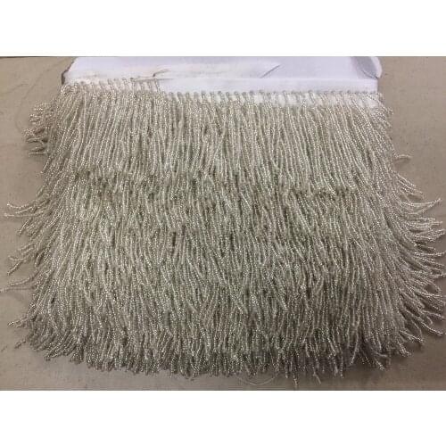 Yy047 # 20 yards silver 5 cm width round beads silk ribbon fringe tassel for wedding dress /garment/decorative