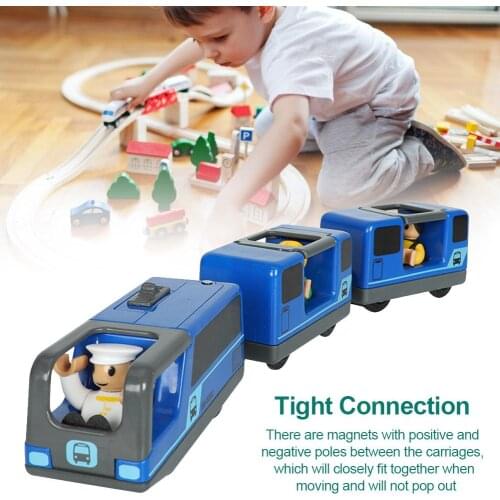Railway Locomotive Magnetically Connected Electric Small Train Magnetic Rail Toy Compatible with Wooden Track Present for Kids