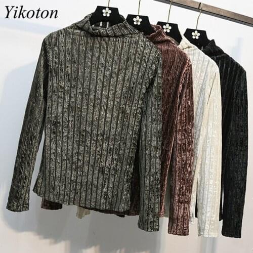 Top Spring Autumn Turleneck Velvet Tops Women 2021 New Loose Long Sleeve Soild Tees Casual Basic Bottoming Shirt Plus Size Femme
