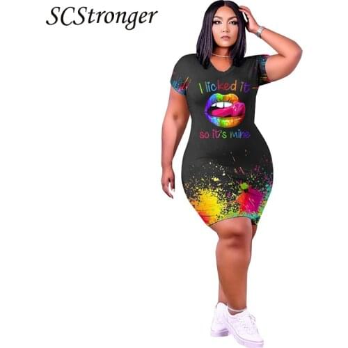 SCSTRONGER Summer Womens Plus Size Dress Short Sleeve Printing Loose Fashion Plus Size Pencil Skirt Платья Для Женщин 2021