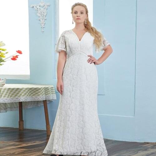 Deep V-Neck Floral Print Evening Dress Zipper Back Mermaid Floor-Length Elegant Short Sleeves Plus Size Women Formal Gowns D1060