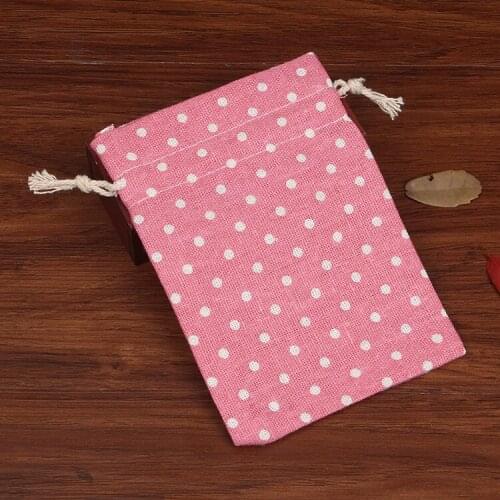 10pcs 10*14cm Pink Dots Jewelry Bag Wedding Pouches Sack Jewelry Favor Holders Cotton Fabric Gift Bag