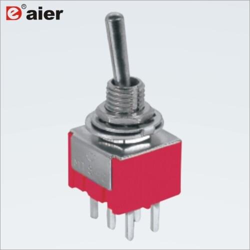 100PCS MTS-202R-A2 DPDT red ON-ON PCB terminals latching 6 pin toggle switch