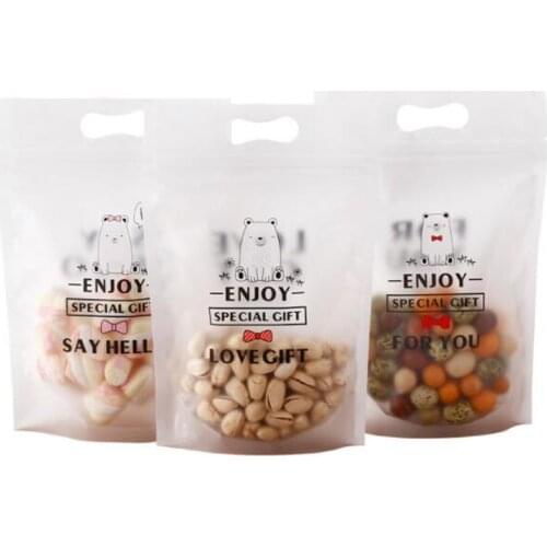 100pcs Nougat Candy Plastic Zipper Bags Handmade Cookie Gift Packaging Self Stand Biscuits Chrismas Wedding Favor Bag