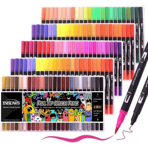 120 Colors Coloring Pens Dual Tip Brush Pens Brush Fineliners Pens Art Marker for Drawing Sketching Painting Calligraphy