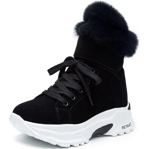 2020 Suede leather Ankle Boots Women Flat platform shoes winter plush Keep warm Thick bottom Short Boots Ladies snow boo R12-45