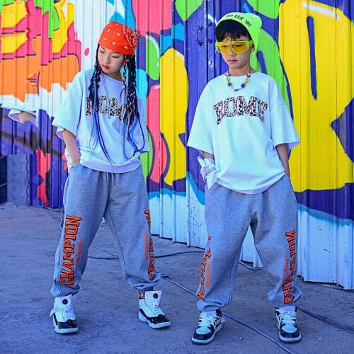 2021 Summer Short Sleeved Sports Hiphop Pants Suit Children Jazz Performance Costumes Rave Clothes Hip Hop Dance Clothes DQS7216