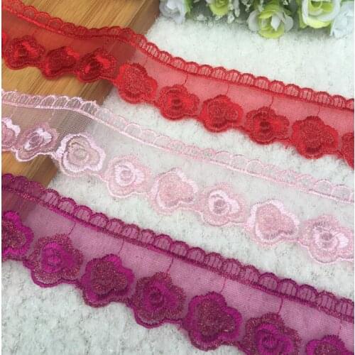 5 Meters Red Pink Purple Embroidery Wedding Veil Lace Trim Embroidered Lace Fabric Decoration Accessories 4.5cm Width