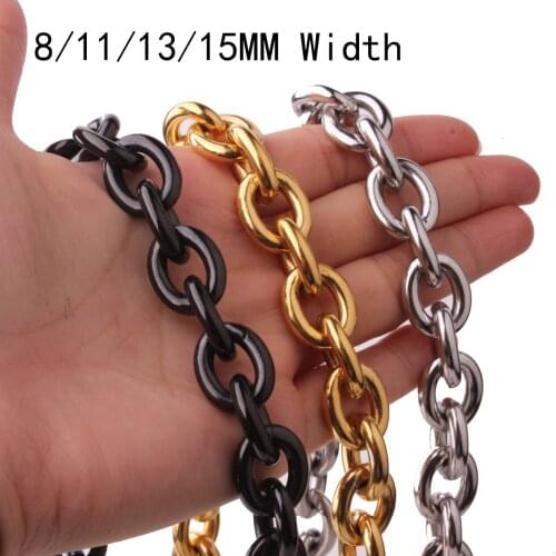 8/11/13/15MM Cool New 316L Stainless Steel Silver Color/Gold/Black/Rolo Oval Chain Mens Womens Necklace Or Bracelet Bangle7"-38"