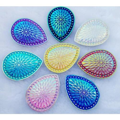 8pcs 30*40mm geometric pattern AB Resin Rhinestones applique stones and crystal Gems Flatback For Costume Button Crafts -HB19