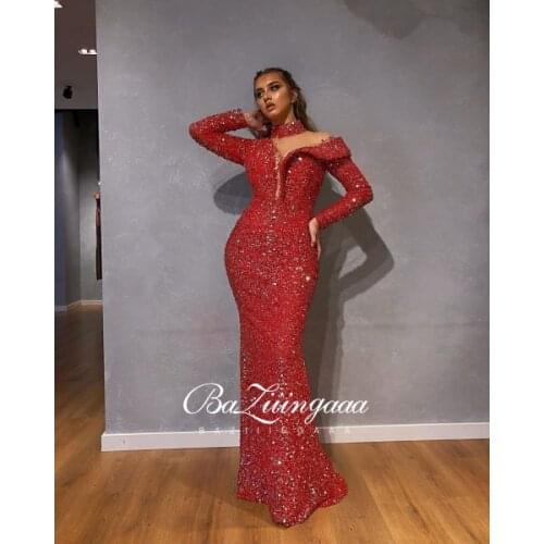BAZIIINGAAA Luxury Woman Cocktail Dress Beaded Sequins Long Elegant Night Cocktail Party Formal Dresses for Wedding Plus Siz
