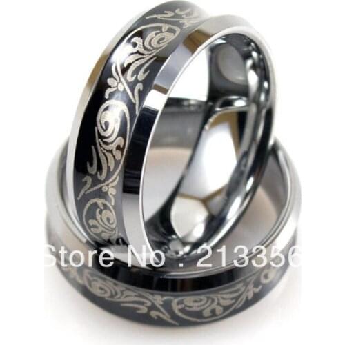Free Shipping!Wholesales Cheap Price Promotion Sales! USA Hot Selling Mens Black Tungsten Wedding Ring With Paisley Etched LOGO