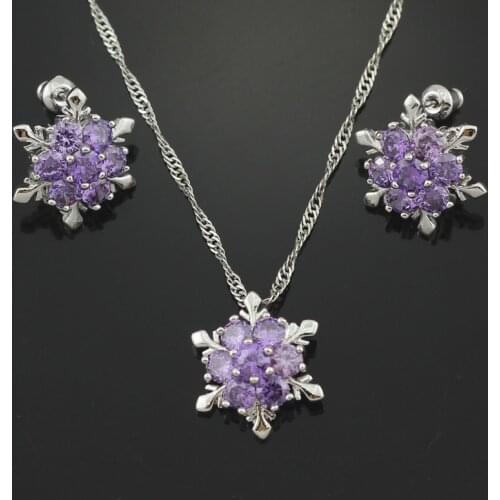 Noble Purple stones Women Jewelry Sets With Chain Pendant Earrings Wedding Jewerly T012A