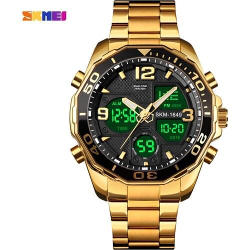 Relogio Masculino Top Brand Luxury Watches Men Wristwatch SKMEI Gold Digit Quartz Dual Movement LED light Male Stopwatch Clock