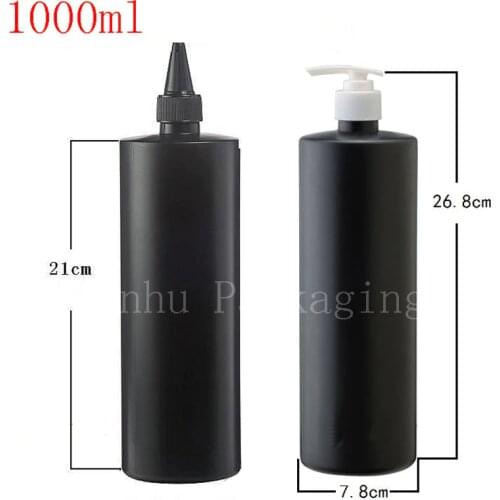 1000ml Black Empty Lotion Spray Pump PE Bottle Dispenser Shampoo Plastic Bottles With Pointed Mouth Cap Body Wash Containers 1L