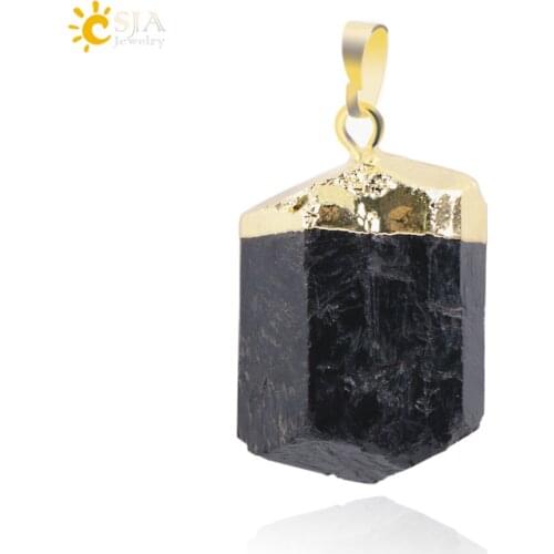 CSJA 1Pc Natural Black Tourmaline Ore Gem Stone Healing Reiki Bead Pendant Nunatak Raw Energy Chakra Natural Stone Pendants E018