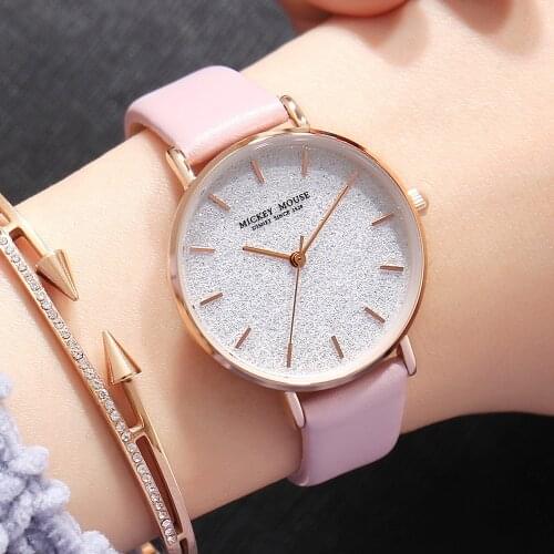 Disney Ladies Watch Fashion Trend Women Quartz Watches Middle School Students Leather Belt Water Diamond Clock 338