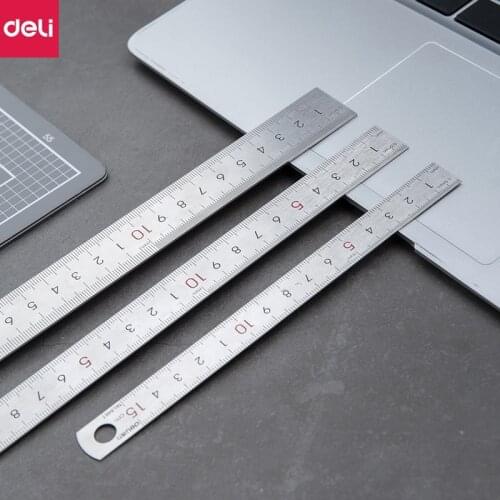 Deli 1pcs Metal Ruler 15cm-30cm Stainless Steel Straight Ruler Measuring Scale Ruler Art Accessories Office School Supplies