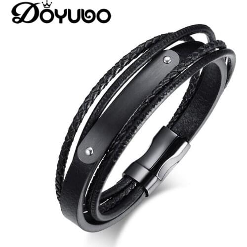 DOYUBO Fashion New Mens Genuine Leather Bracelet With Stainless Steel Toggle Punk Style Male Leather Bangles Accessories DD056