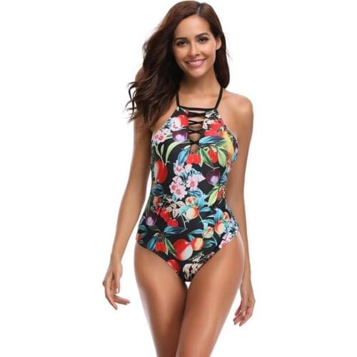 Dujujunyi Womens Fashion New One Piece Bikini Sexy Swimsuit Fashion Mid Waist Swimsuit print Floral Bandage Hollow out Swimsuit