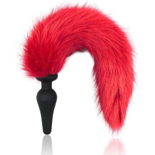 Erotic Silicone Anal Plug Dildo Sexy Red Fox Tail Silicone Butt Plug with Artificial Tail Adult Sex Toys for Woman and Men