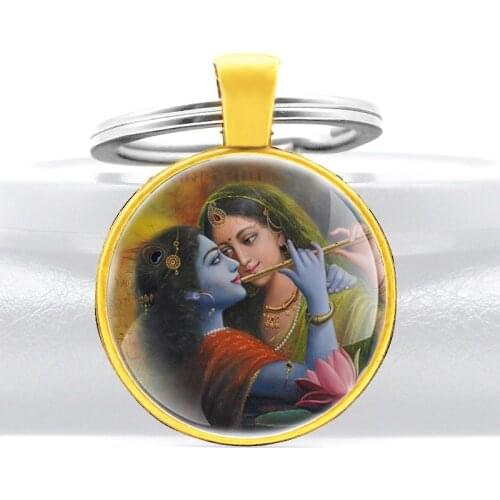 हिन्दू ध radha krishna eternal love Design Glass Cabochon Metal Key Chain Charm Men Women Key Ring Jewelry Gifts Keychains