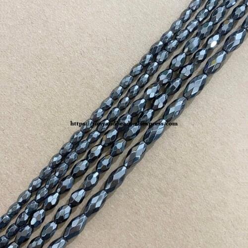 Natural Stone No Magnetic Faceted Rice Shape Black Hematite Beads 4x6 5x8 6x12MM 15" Per Strand Pick Size