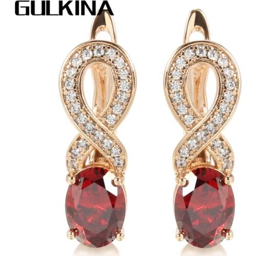 Gulkina Luxury Natural Red Zircon Earrings for Women 585 Rose Gold Crystal Bride Earrings Vintage Wedding Trend Jewelry 2021