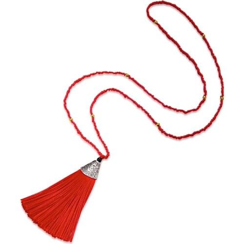 HC Bohemian Beads Tassel Pendant Necklace Colorful Women Party Jewelry Fashion Long Chain Necklace Trendy Boho Choker Necklace W