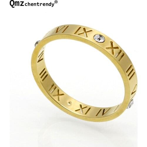 High Quality Stainless Steel Roman Numerals Finger Rings Bling Crystal Iced Out AAA Luxury New Brand Fine Jewerly For Women Men