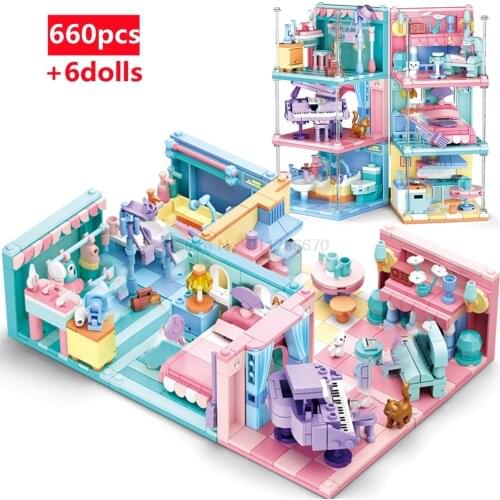 Constructor Friends Girl House Room Architecture DIY Model Building Blocks Kit Figures Bricks Educational Toys For Children Gift