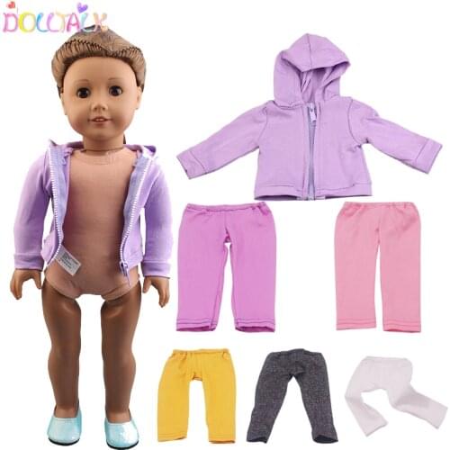 Purple Fashion Zippered Jacket With Hat 5 Colors Pants Baby Dolls Clothes For 18 Inch 43cm New Born Doll Accessory Girl Gift