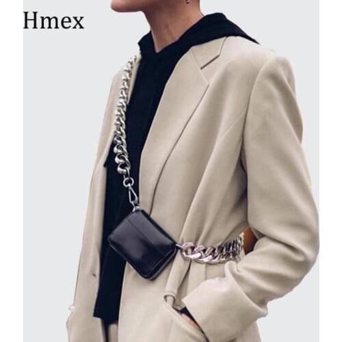 Fashion 2020 New Women Pu Leather Mini-bag Chain Split Joint Personality Thick chain Waist Bags accesorios mujer