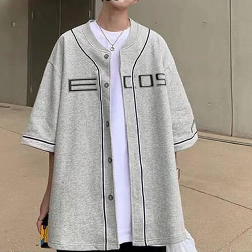 American Retro Letter Print Single Breasted V Neck Men Shirts Women Baseball Uniform Short Sleeve Casual Shirt Summer Plus Size