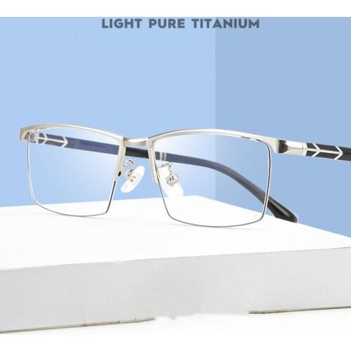 YIMARUILI Mens Titanium Alloy Glasses Frame Half Rim Business Glasses Frame Non-magnetic Myopia Prescription Glasses Frame P658