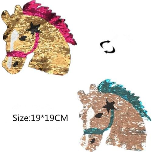 Horse Reversible Patch Sequins Sew On Patch for clothes DIY Crafts T Shirt Coat Sweater Embroidered Paillette Patch Applique