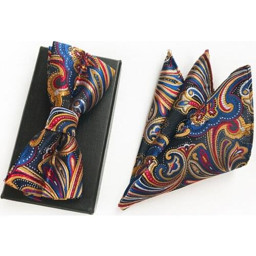 New Fashion Design Bow Tie with Pocket Square Set for Groom Bridesmaid Wedding Business for Mens Gift